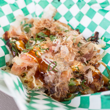Okonomiyaki, a Japanese seafood pancake